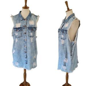 Roma Studio Premium Collection Denim Distressed Vest Dress